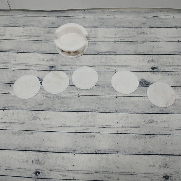 6PC Flower Mosaic Beautiful White Granite Coaster 3” Coaster Damaged As Shown. - Picture 9 of 10